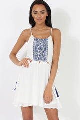 White Embroidered Tassel Dress - Anastasia-Dresses