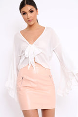 White Extreme Bell Flared Sleeved Crop Top - Natia-Tops