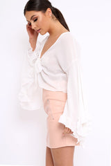 White Extreme Bell Flared Sleeved Crop Top - Natia-Tops