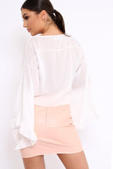 White Extreme Bell Flared Sleeved Crop Top - Natia-Tops