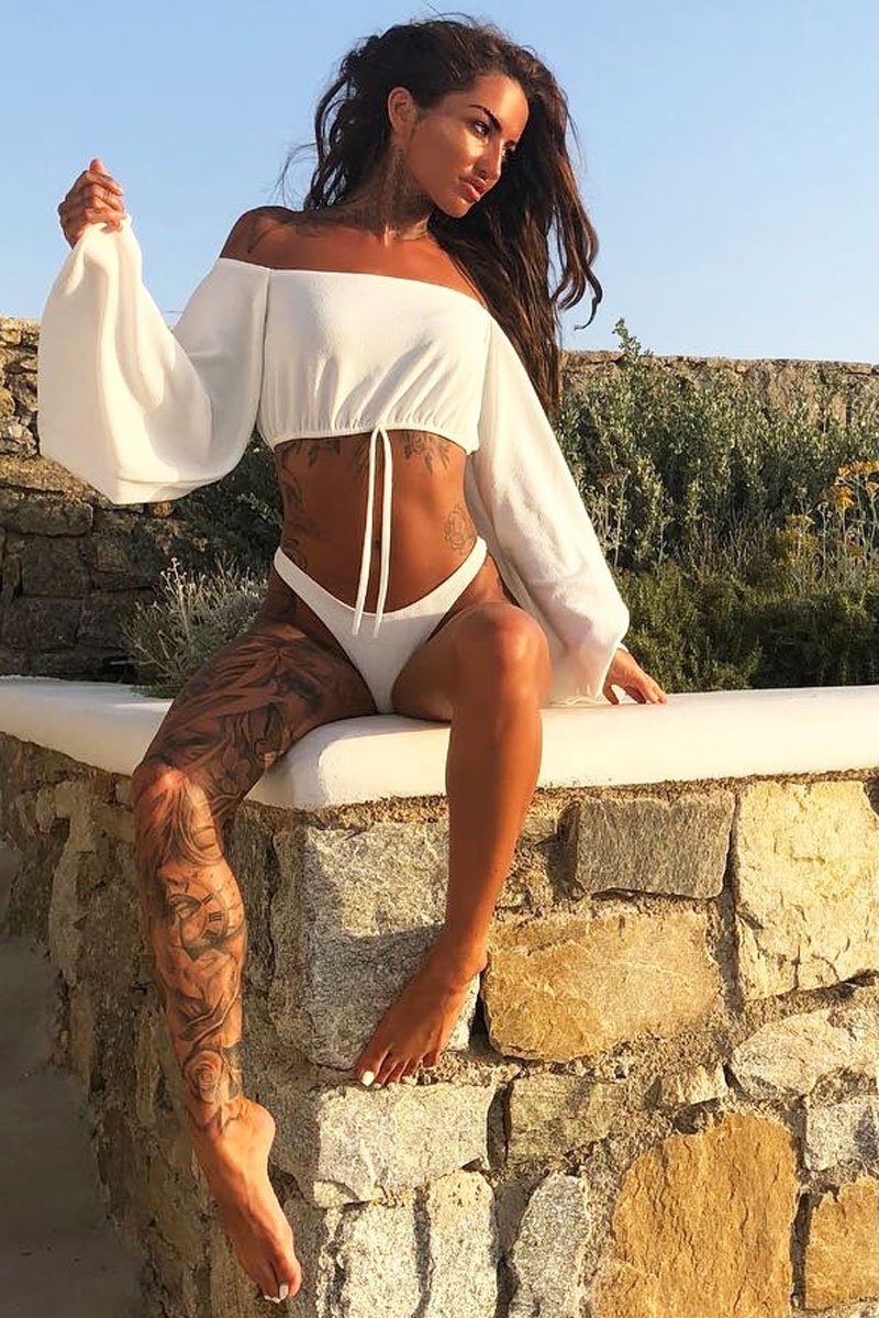 White Extreme Flared Sleeved Crop Top - Dalis-Crop Tops