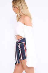White Extreme Flared Sleeved Crop Top - Dalis-Crop Tops