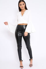 White Extreme Flared Sleeved Embroidery Crop Top - Talisa-Tops