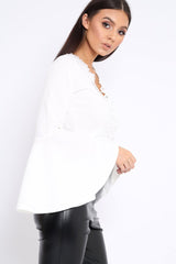 White Extreme Flared Sleeved Embroidery Crop Top - Talisa-Tops
