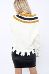 White Extreme Frayed Contrast Trim Jumper - Chancey-Jumper