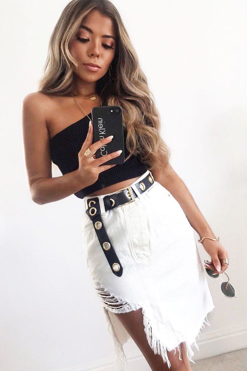 White Extreme Rip Distressed Denim Skirt - Shavy-Skirts