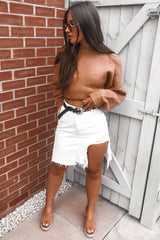 White Extreme Rip Distressed Denim Skirt - Shavy-Skirts