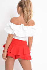 White Extreme Ruffle Bandeau Crop Top - Wilhelmina-Tops