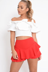 White Extreme Ruffle Bandeau Crop Top - Wilhelmina-Tops