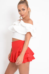 White Extreme Ruffle Bandeau Crop Top - Wilhelmina-Tops