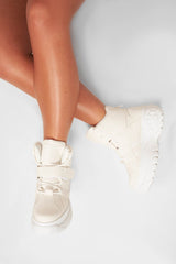 White Extreme Sole Chunky Lace Up Boots - Jaxson-Boots