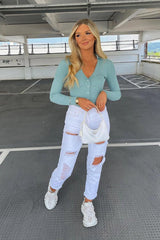 White Extremely Ripped Denim Mom Jeans - Ellynor-Jeans