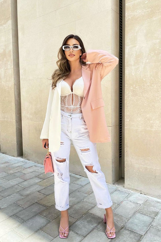 White Extremely Ripped Denim Mom Jeans - Ellynor