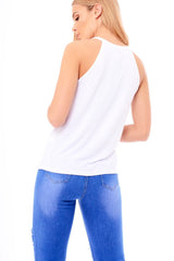 White Eyelet Detail 'Reckless' Slogan Strappy Top - Lori-Tops