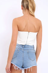 White Eyelet Lace Up Bandeau Crop Top - Jolene-Crop Tops