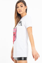 White Eyes Lips Print T-Shirt - Ayva-T-shirt