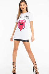 White Eyes Lips Print T-Shirt - Ayva-T-shirt