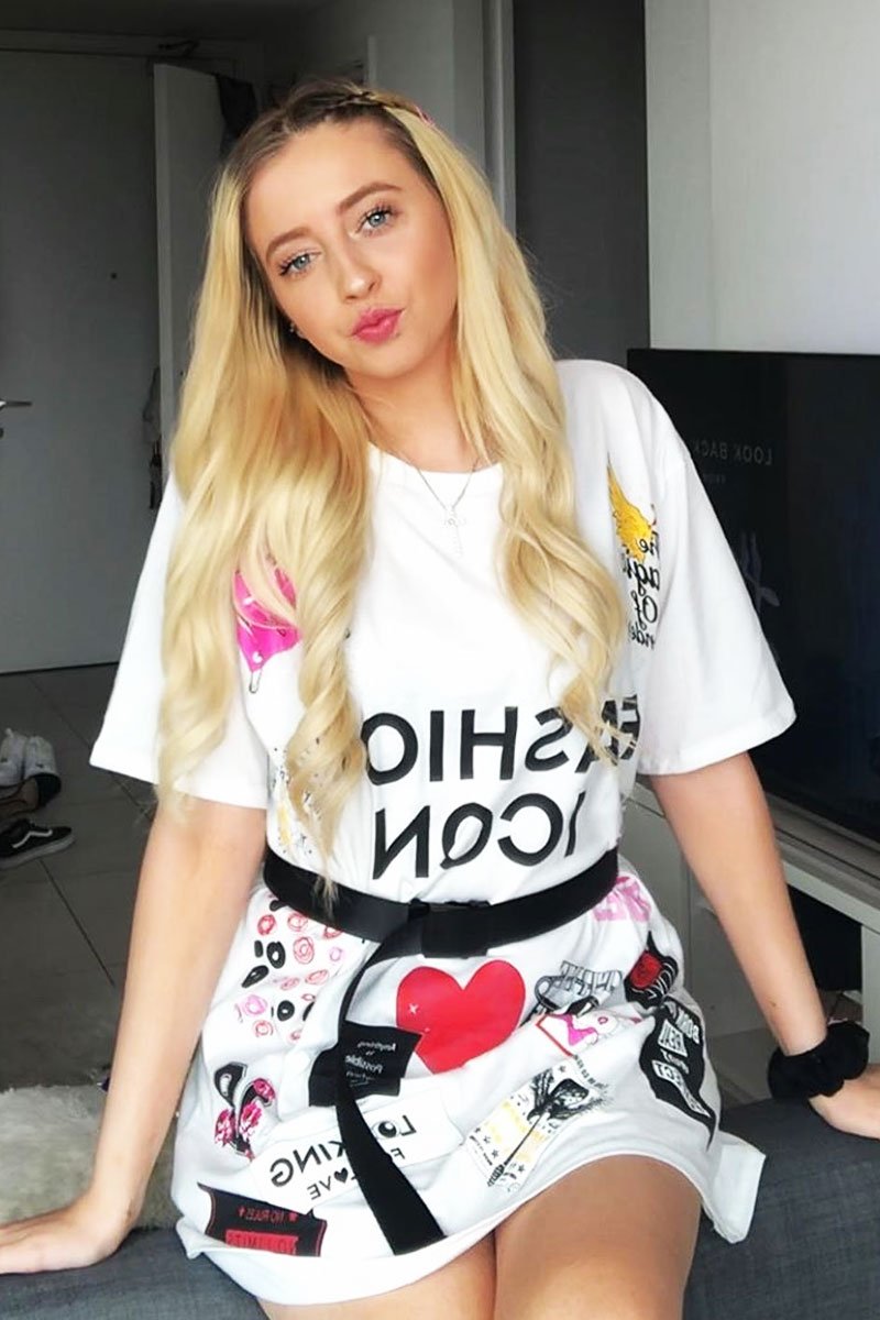White Fashion Icon Slogan Print T-Shirt - Raeonna-T-shirt
