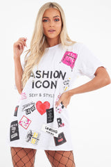 White Fashion Icon Slogan Print T-Shirt - Raeonna-T-shirt