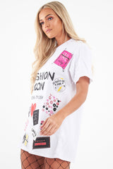 White Fashion Icon Slogan Print T-Shirt - Raeonna-T-shirt