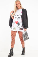 White Fashion Icon Slogan Print T-Shirt - Raeonna-T-shirt