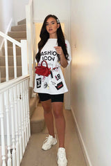 White Fashion Icon Slogan Print T-Shirt - Raeonna-T-shirt