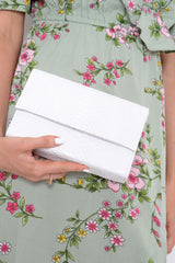 White Faux Croc Clutch Bag - Analiya-Bags