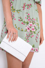 White Faux Croc Clutch Bag - Analiya-Bags
