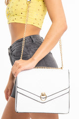 White Faux Croc Gold Chain Handbag - Ocean-Bags
