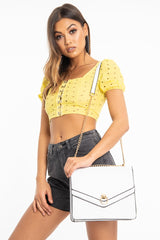 White Faux Croc Gold Chain Handbag - Ocean-Bags