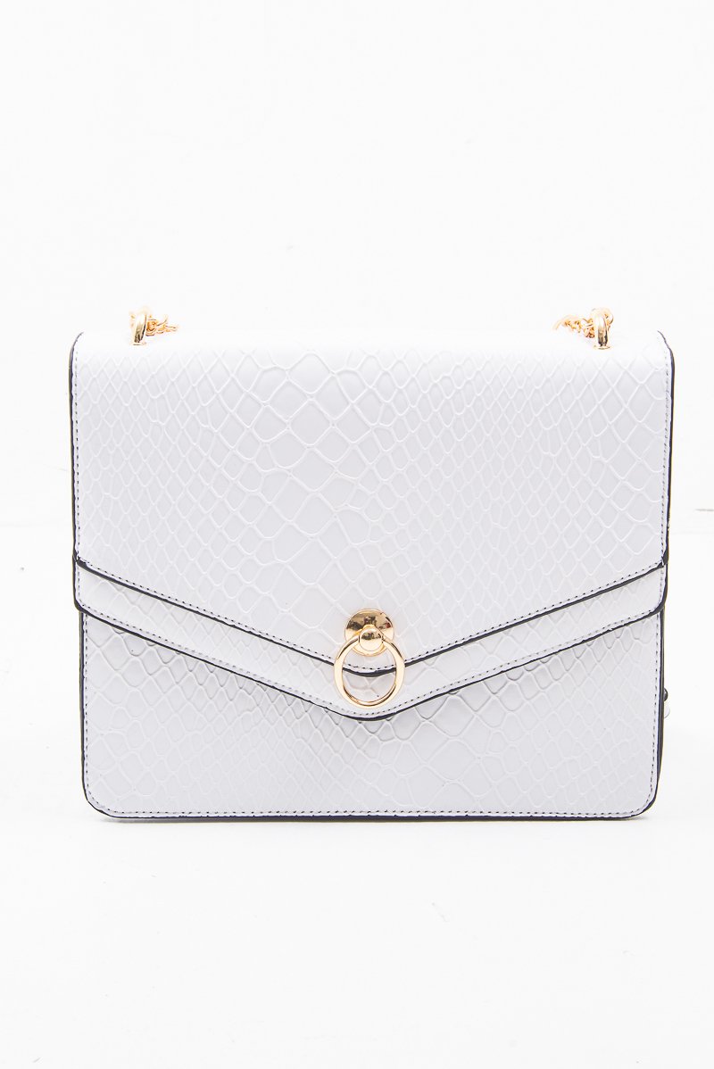 White Faux Croc Gold Chain Handbag - Ocean-Bags