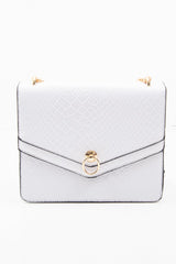 White Faux Croc Gold Chain Handbag - Ocean-Bags