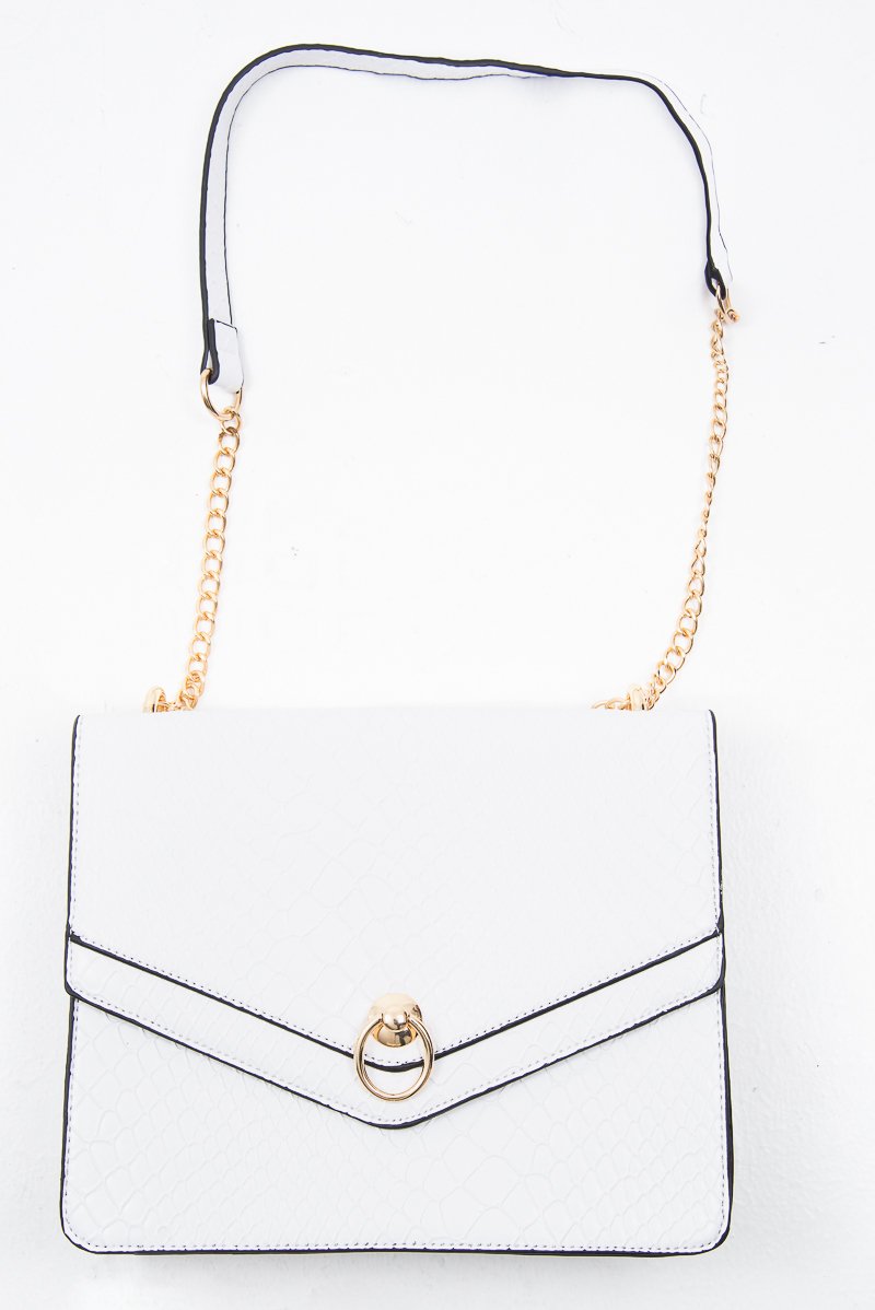 White Faux Croc Gold Chain Handbag - Ocean-Bags