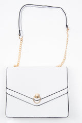 White Faux Croc Gold Chain Handbag - Ocean-Bags