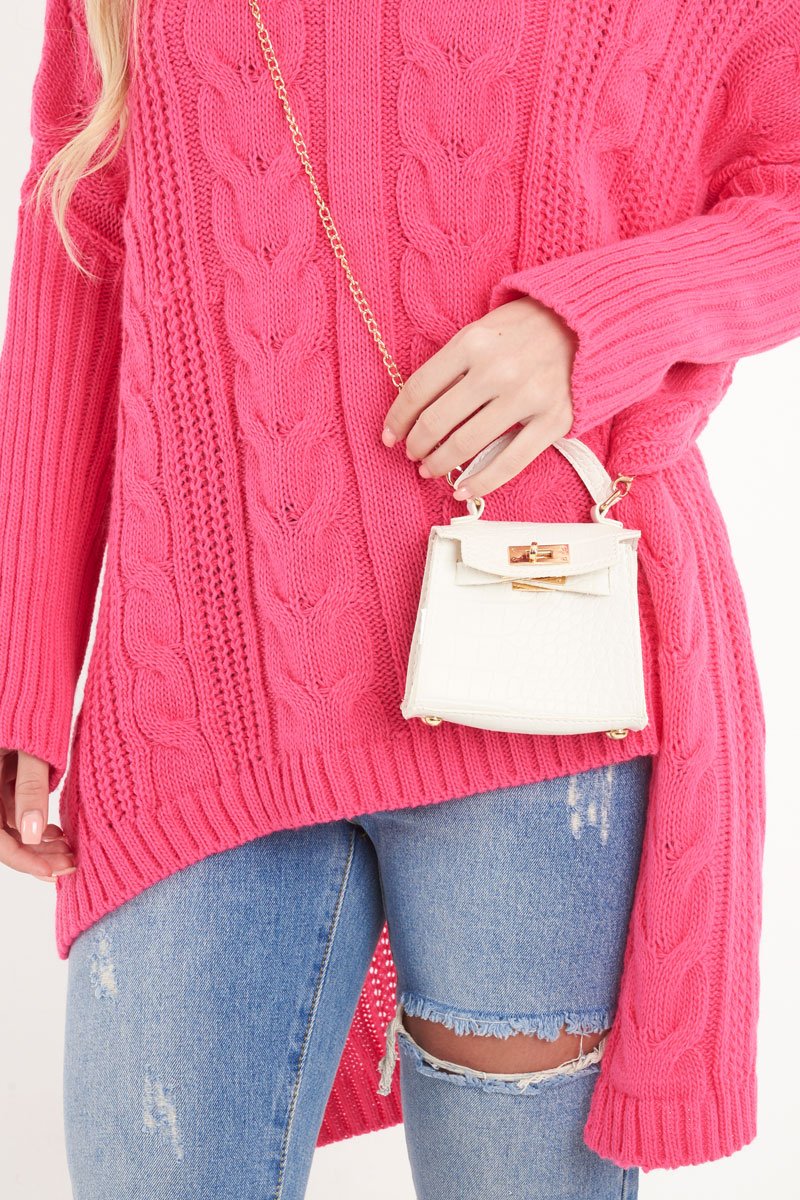 White Faux Croc Mini Handbag - Ramie-Bags