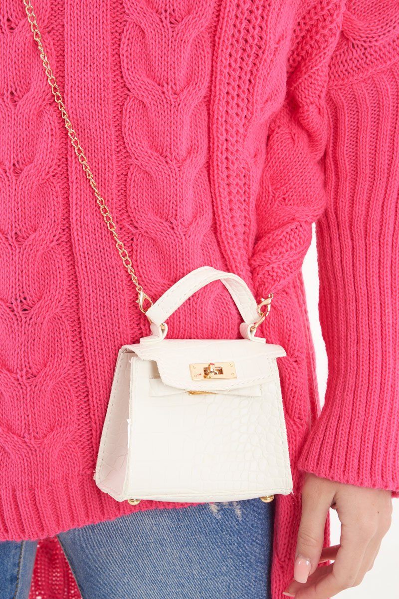 White Faux Croc Mini Handbag - Ramie-Bags