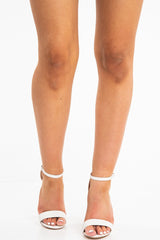 White Faux Croc Strappy Block Heels - Dovie-Heels