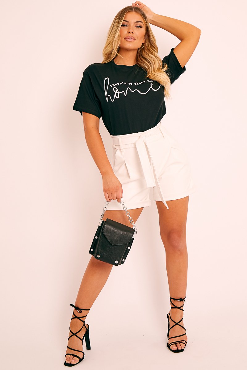 White Faux Leather Belted Shorts - Riyanna-Shorts