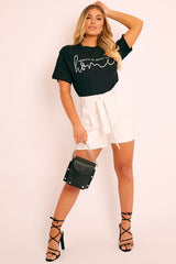 White Faux Leather Belted Shorts - Riyanna-Shorts