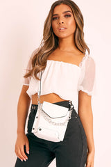 White Faux Leather Chain Front Bag - Suvi-Bags