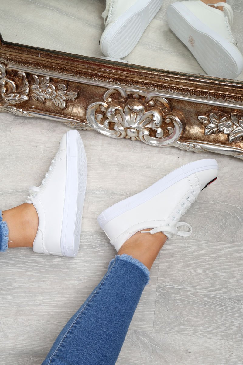 White Faux Leather Floral Trainers - Kory-Trainers