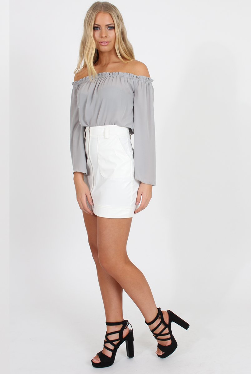 White Faux Leather Mini Skirt - Paige Rebellious Fashion White Faux Leather Mini Skirt - Paige Rebellious Fashion