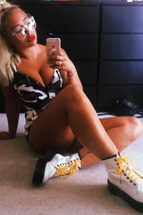 White Faux Leather Platform Chunky Ankle Boots - Miami-Boots