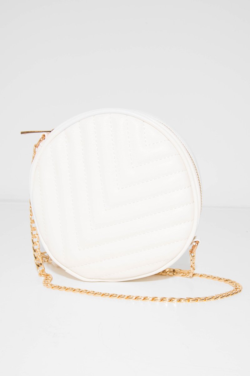White Faux Leather Quilted Circle Bag - Chesca-Bags
