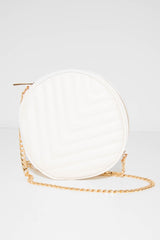 White Faux Leather Quilted Circle Bag - Chesca-Bags