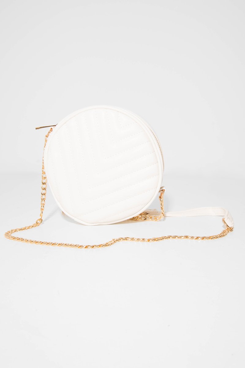 White Faux Leather Quilted Circle Bag - Chesca-Bags