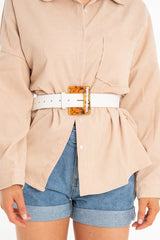 White Faux Leather Resin Buckle Detail Belt - Naira-Belts