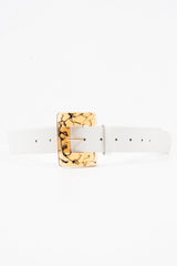 White Faux Leather Resin Buckle Detail Belt - Naira-Belts