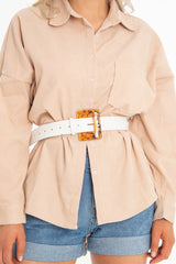 White Faux Leather Resin Buckle Detail Belt - Naira-Belts
