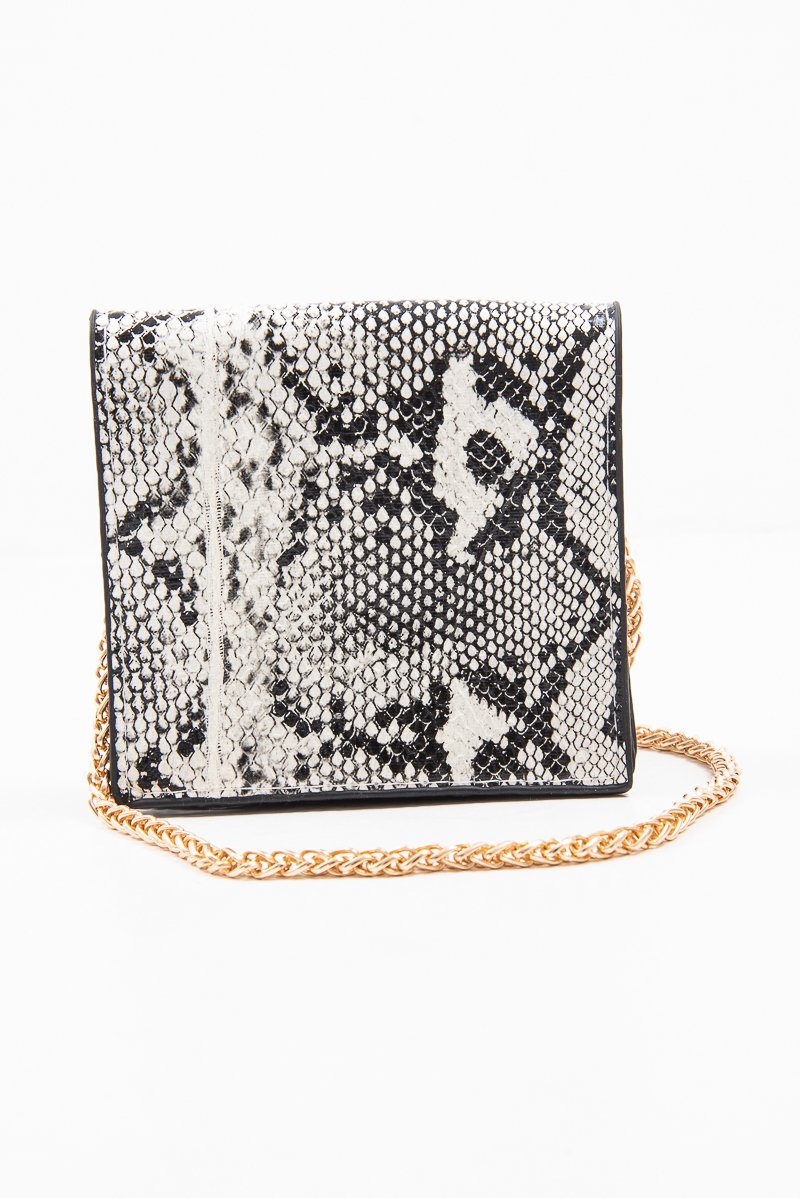 White Faux Snake Chain Mini Cross Body Bag - Wilda-Bags